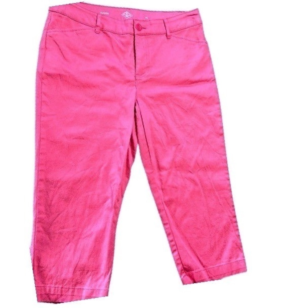 St. Johns Bay Capri Pants Womens 10 Pink Stretch Cotton Mid Rise Cropped Casual